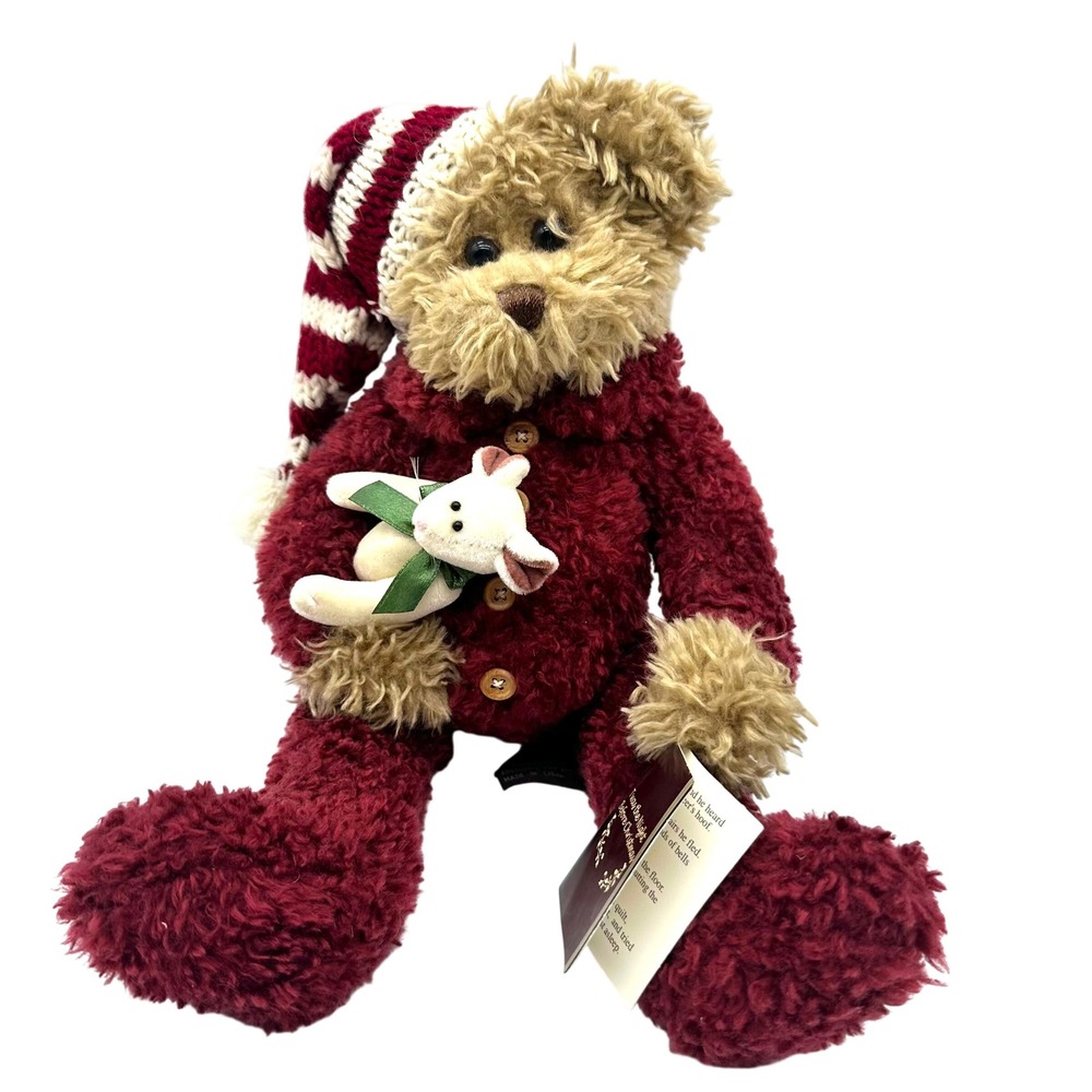 Bearington Collection Christmas Teddy Bear Burgundy Pajamas Mouse Twas the Night